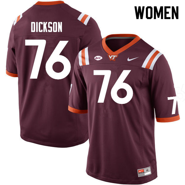 Women #76 Johnny Dickson Virginia Tech Hokies College Football Jerseys Sale-Maroon